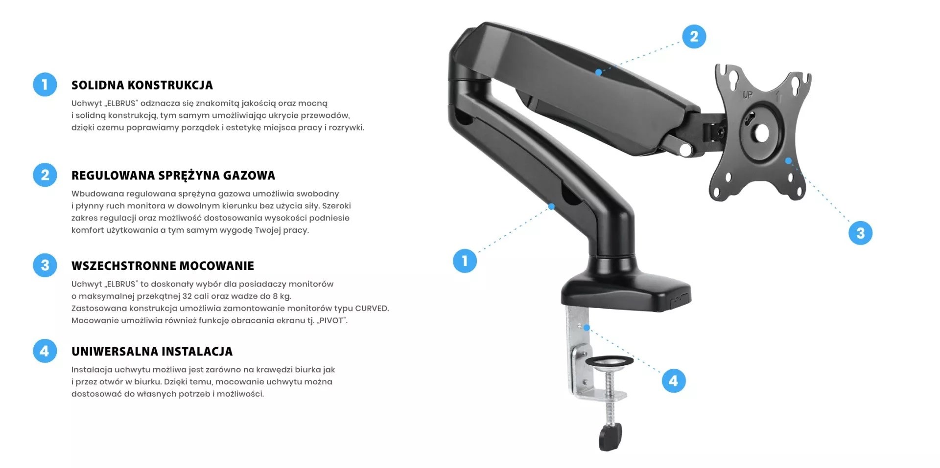 Mbajtëse tavoline për monitor Montis ELBRUS MT014, 13"-32", 8 kg, e zezë