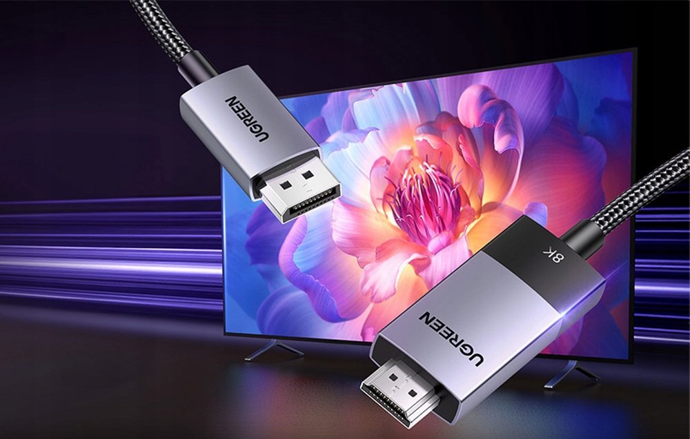 Kabllo DisplayPort në HDMI 8K 60Hz, 4K 240Hz, me mbështjellës të gërshetuar