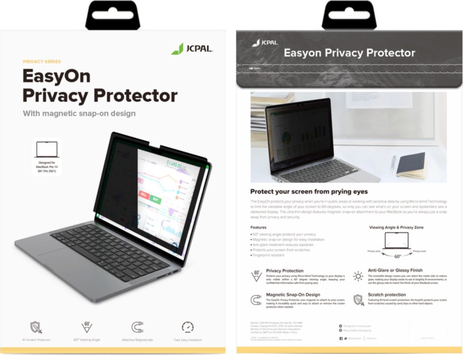 Filtër privatësie JCPal EasyOn, për MacBook Air 13.6" M2 2022, magnetik