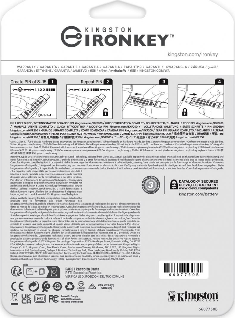 USB Pendrive Kingston Stick IronKey 200C, 8GB, e kaltër