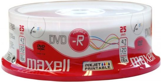 Disqe DVD Maxell DVD R 4.7GB, 16x, 25 copë, të bardha printable