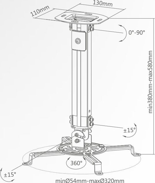 Држач за проектор Full Motion SUPSTV013, универзален, до 13.5 kg, сребрен