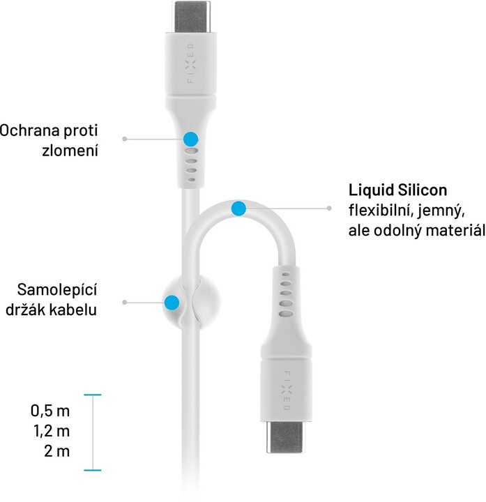 Kabllo për karikim dhe të dhëna FIXED USB-C - USB-C, USB 2.0, PD 60W, 2m, e bardhë