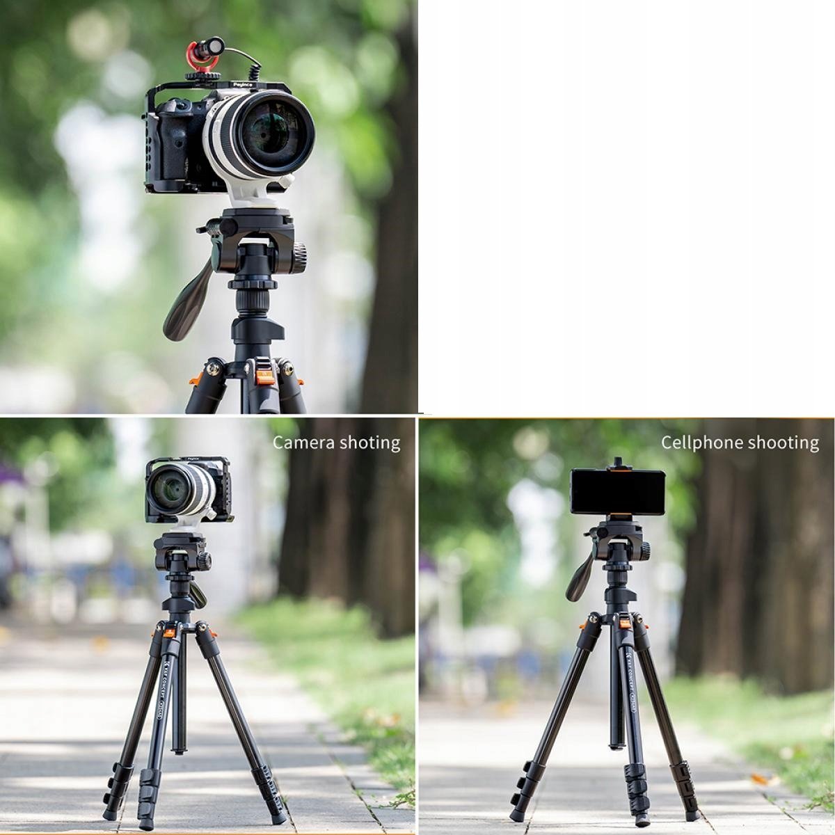 Tripod për aparat fotografik K&amp;F Concept KF09.115 K234A0, 51-162 cm, kokë panoramike 360°, i zi