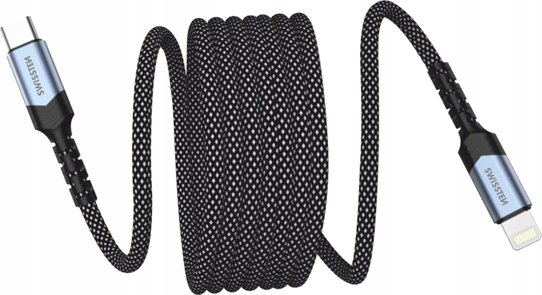 Kabull magnetik Swissten Self Retracting, USB C dhe Lightning, 1 m, zi argjend