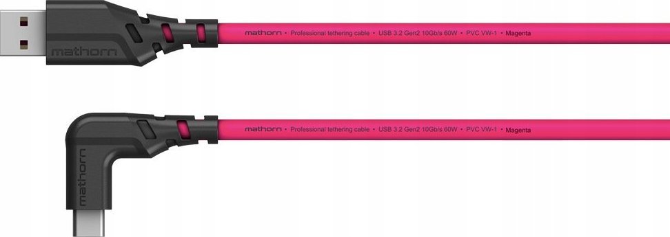 Кабел за тетеринг Mathorn MTC-201, USB A во USB C 3.2 Gen2, 2 m, магента
