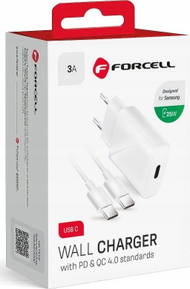Полнач за ѕид Forcell USB-C PD QC 4.0, 25W, 3A, со кабел 1 m