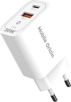 Патен полнач Mobile Origin MO14, GaN 30W, приклучоци ЕУ САД ОК АУС, бел