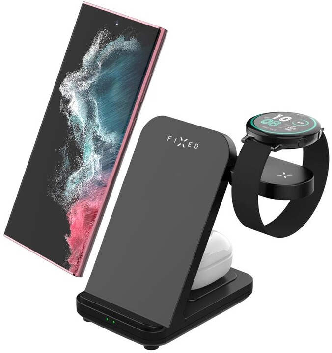 Stacion karikimi FIXED Powerstation për Samsung 15W+5W+2.5W, i zi