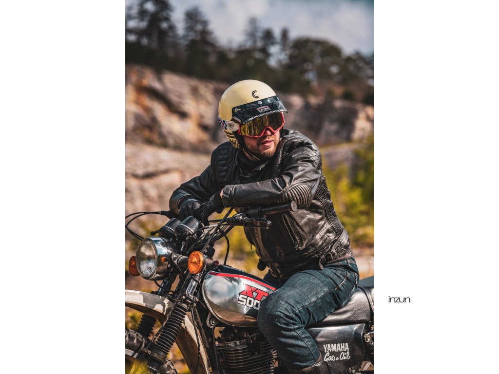 Helmë moto CASSIDA ESO Forty Nine 2026, fiberglass, retro, krem e zezë