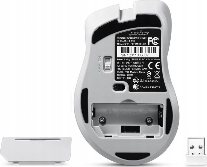 Mouse wireless Perixx PERIMICE-621, optik 1600 dpi, 2.4 GHz, gri