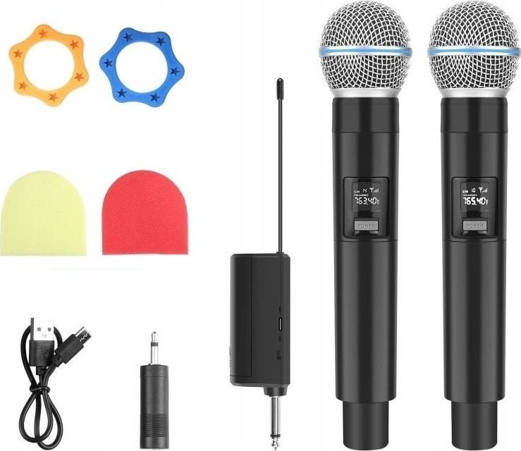 Безжични микрофони Puluz PU644B, 2x динамички UHF, 30m, со приемник 3.5mm и 6.35mm