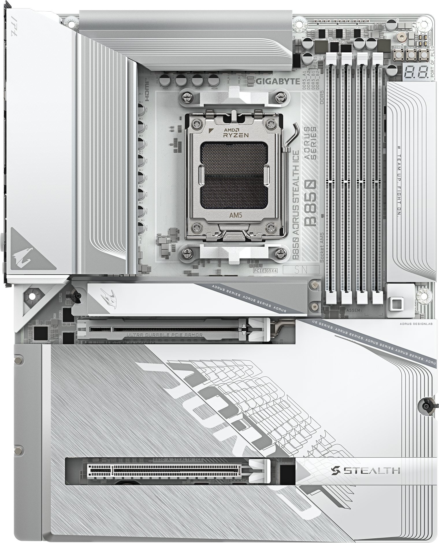 Pлоча за мајка GIGABYTE B850 AORUS STEALTH ICE, DDR5, 4x M.2, PCIe 5.0, бела