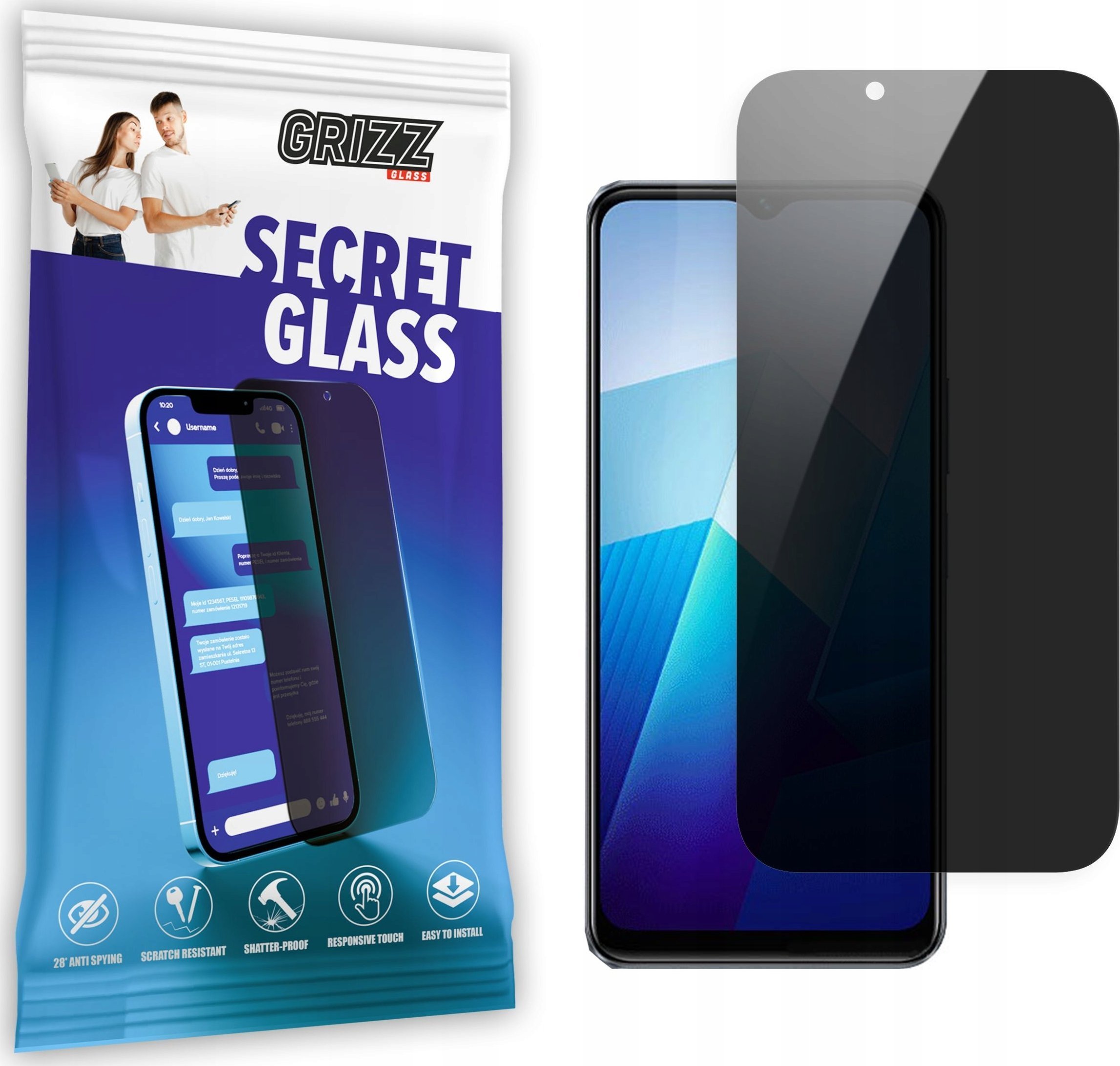 Mbrojtëse ekrani Grizz SecretGlass për Vivo iQOO Z7i, xham privatësie