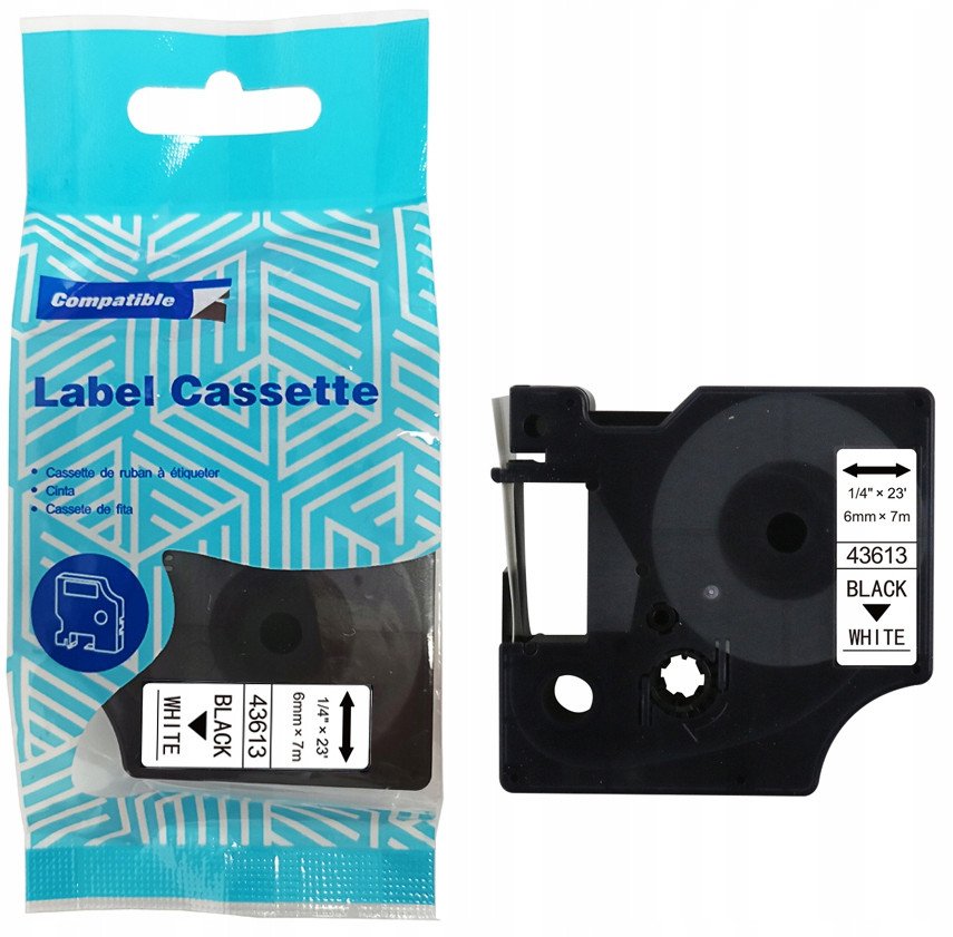 Rrip etiketues DYMO D1 43613, 6mm x 7m, tekst i zi në të bardhë
