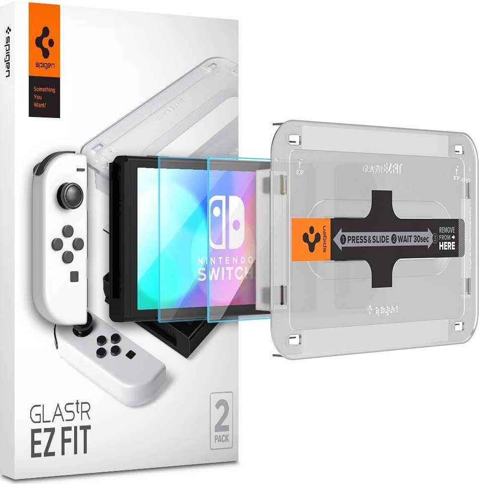 Mbrojtëse ekrani Spigen Glas.TR EZ Fit për Nintendo Switch OLED, xham i temperuar, set 2 copë, transparente