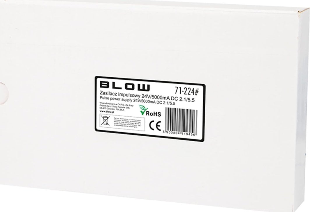 Adapter karikues BLOW, 24V 5A, prizë 2.1x5.5mm, i zi