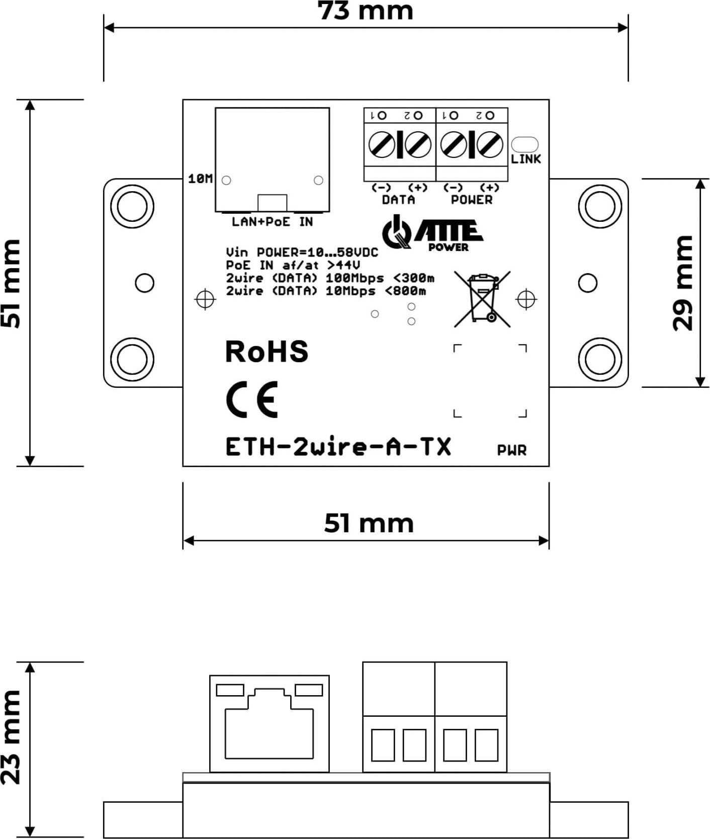 Set konvertuesish UTP në 2-WIRE Atte ETH-2WIRE-A-SET2, LAN, PoE