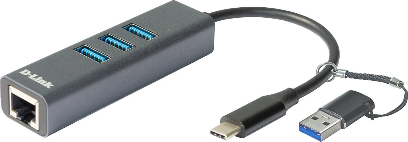 Hub USB D-Link DUB-2332, USB Type-C, Gigabit Ethernet, gri