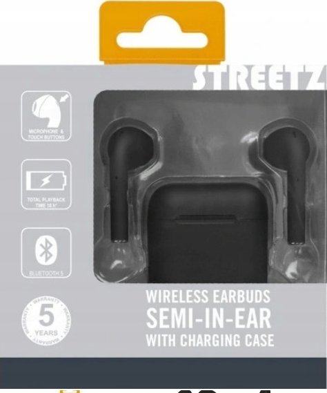 Kufje wireless Streetz TA-TWS-0003, True Wireless Stereo, me kuti karikimi, të zeza