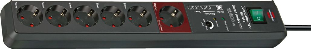 Zgjatës Brennenstuhl Secure-Tec, 6 dalje, 3m, i zi