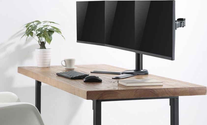 Stativ tavoline për monitorë 650125, për 3 monitorë 17"-27", gas spring, i zi