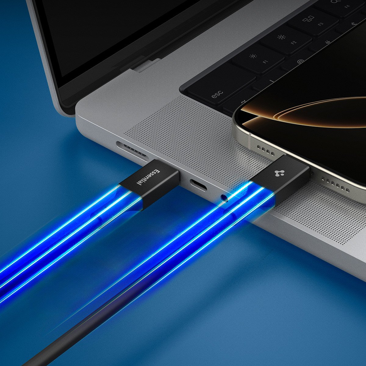 Kabllo USB C Spigen Essential EB10020CC, 2m, 100W, e zezë