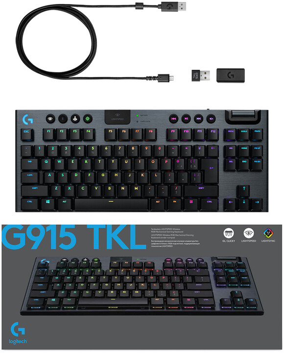 Тастатура Logitech G915 TKL Lightspeed, GL Clicky, САД, црна