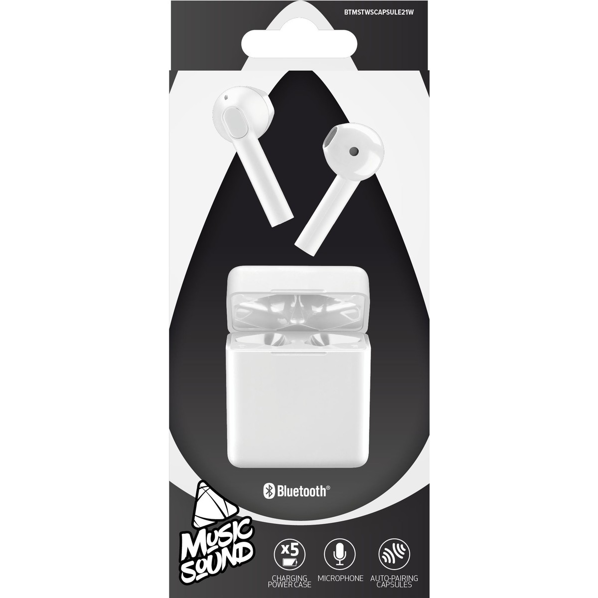 Dëgjuese Buds Cellularline Music Sound Fantasy BTMSTWSCAPSULE21W, wireless, Mic, të bardha