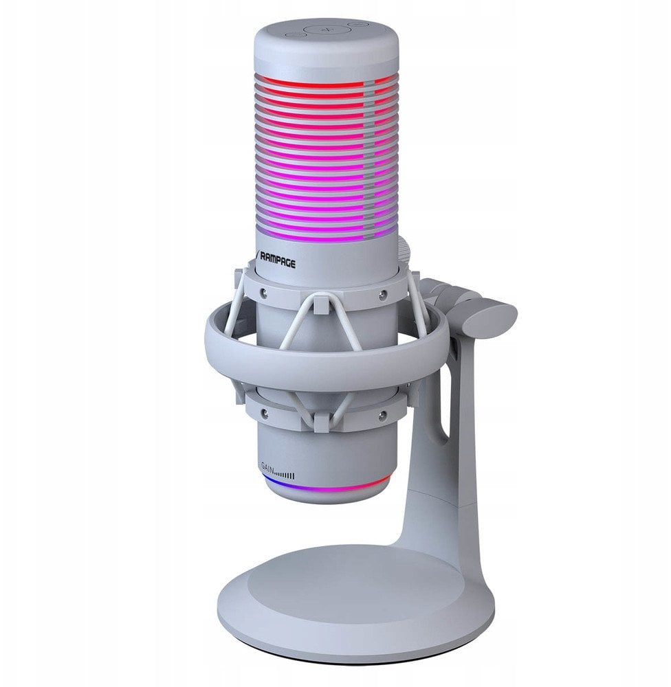 Mikrofon USB Rampage Bemol RGB, USB C, për streaming, i bardhë