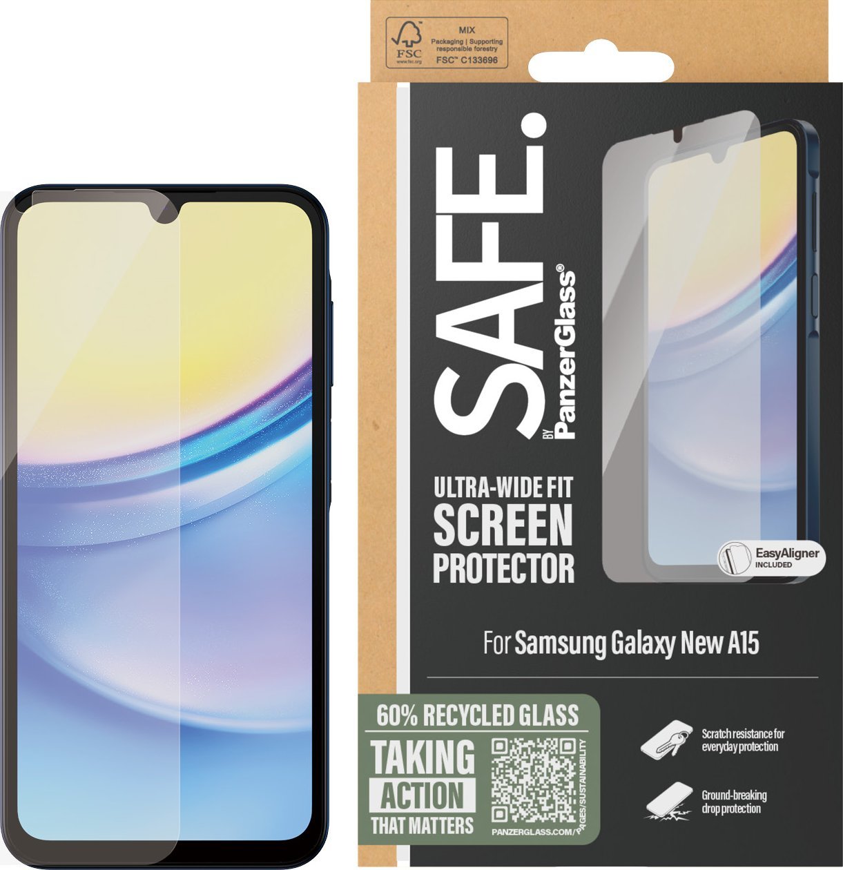 Заштита за екран PanzerGlass SAFE за Samsung Galaxy A16 A16 5G, Ultra Wide Fit, проѕирна