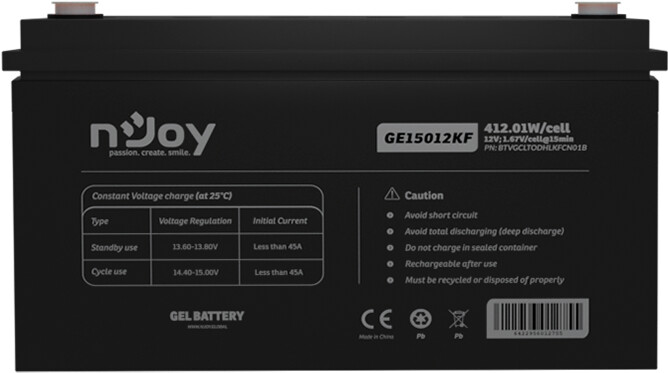 Bateri nJoy GE15012KF, 12V/150Ah, VRLA AGM, T11 për UPS