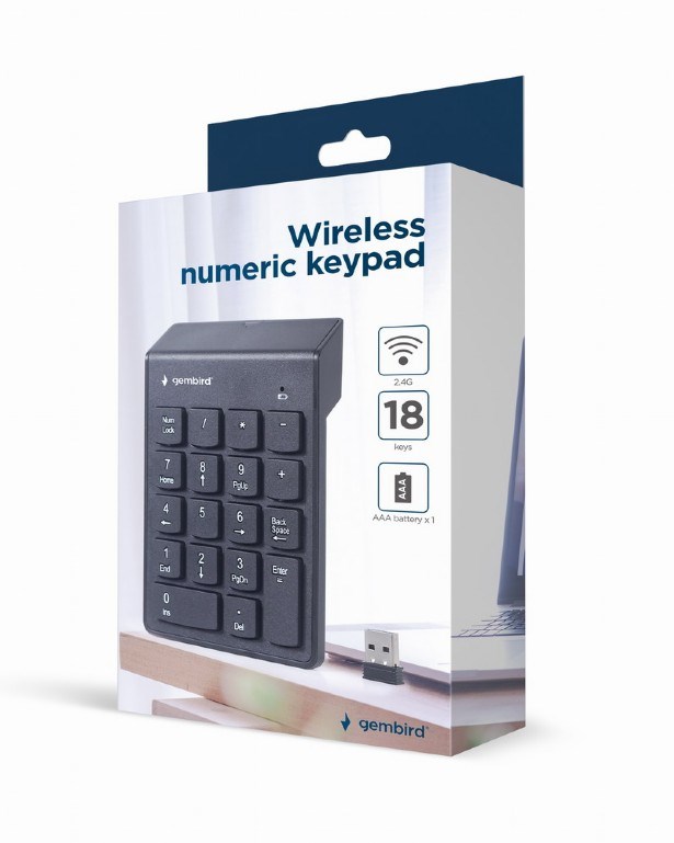 Tastierë Numerike Gembird KPD-W-02 Wireless, e zezë