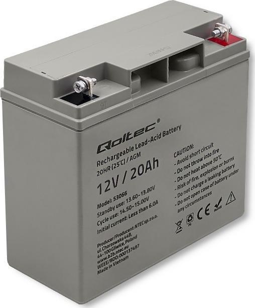 Bateri AGM Qoltec HQ 53066, 12V, 20Ah, e zezë
