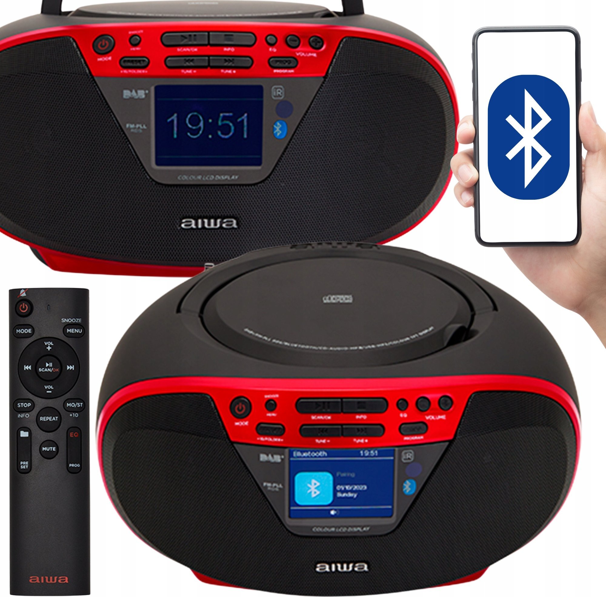 Radio boombox Aiwa Portable BoomBox, CD DAB+ MP3 BT, e kuqe