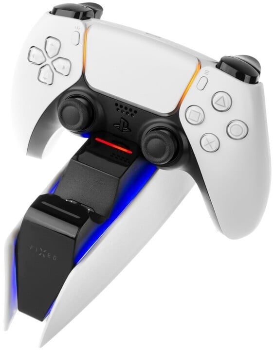 Stacion karikimi FIXED për dy kontrollues DualSense PlayStation 5 wireless, i zi / bardhë