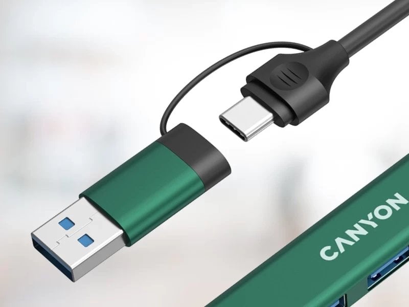 USB разделник Canyon DS-02 4in1, USB-A USB-C, зелена