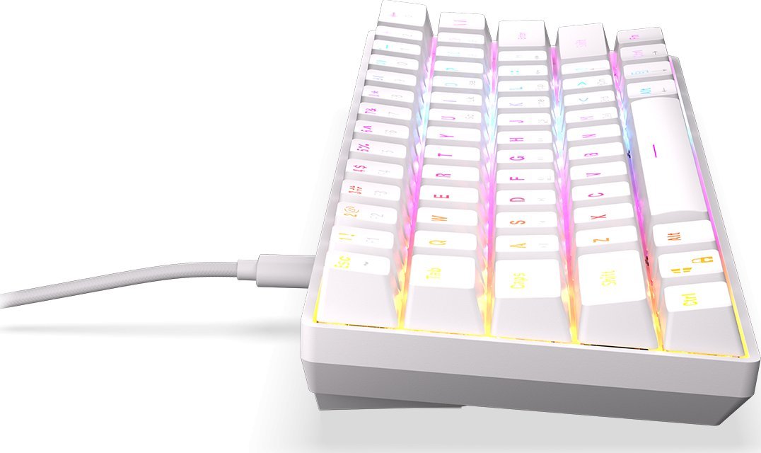 Tastierë mekanike Krux Qara 60%, 61 taste, RGB, e bardhë