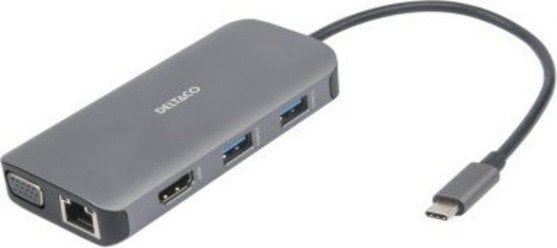 Docking station USB C Deltaco USBC HDMI25, 9 në 1, 85W PD, gri