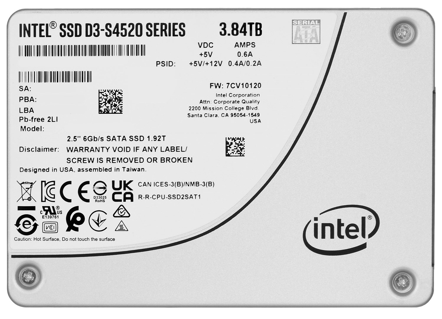 Disk SSD Intel D3-S4520, 3.84TB, 2.5" SATA