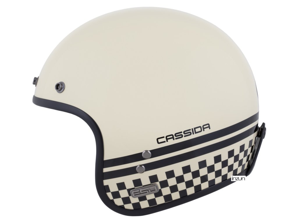 Helmë moto CASSIDA ESO Forty Nine 2026, fiberglass, retro, krem e zezë