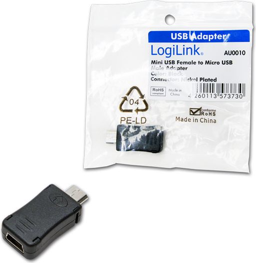 Përshtatës LogiLink microUSB në miniUSB, i zi