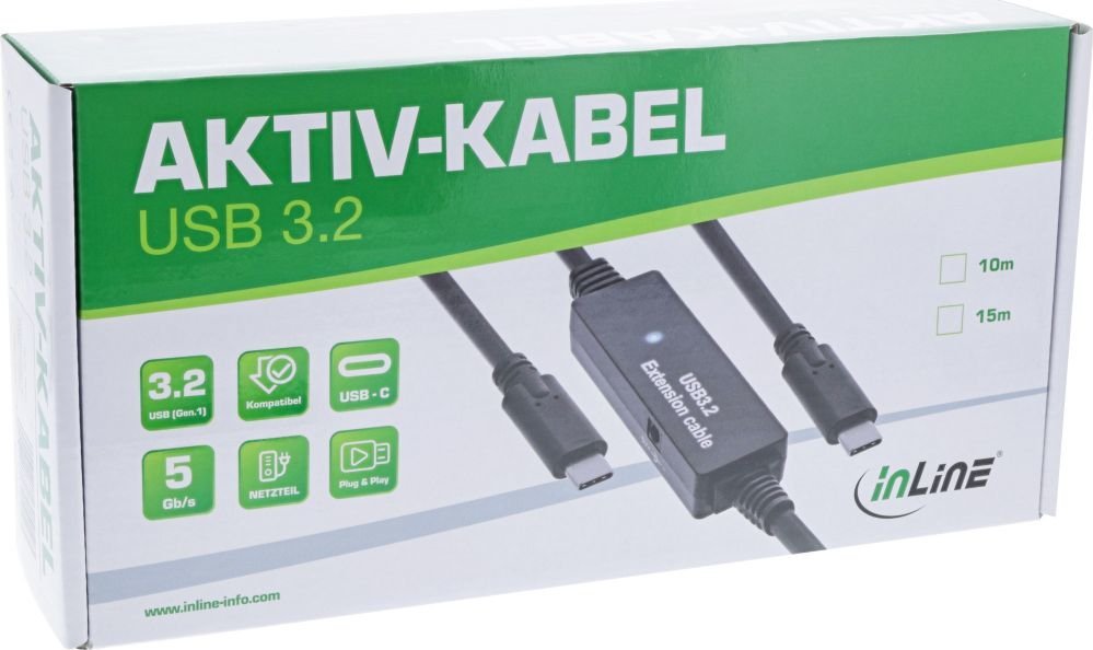 Активен кабел USB-C InLine USB 3.2 Gen 1, 5 Gb/s, црн