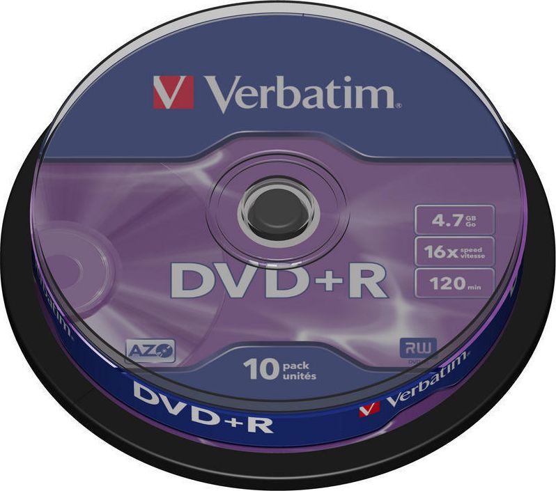 Verbatim DVD+R, 4.7 GB, 16X, шпиндел од 10 парчиња, мат сребрена