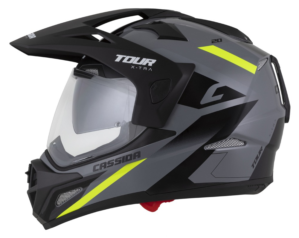 Мото шлем Cassida Tour 2.0 X-tra, поликарбонат, сончев визир, сив флуоресцентно жолт црн мат