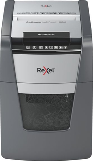 Rexel Optimum AutoFeed+ 100M Микро-сечач за документи, 34 L, P-5 (2 x 15 mm), 100-листно автоматско вметнување