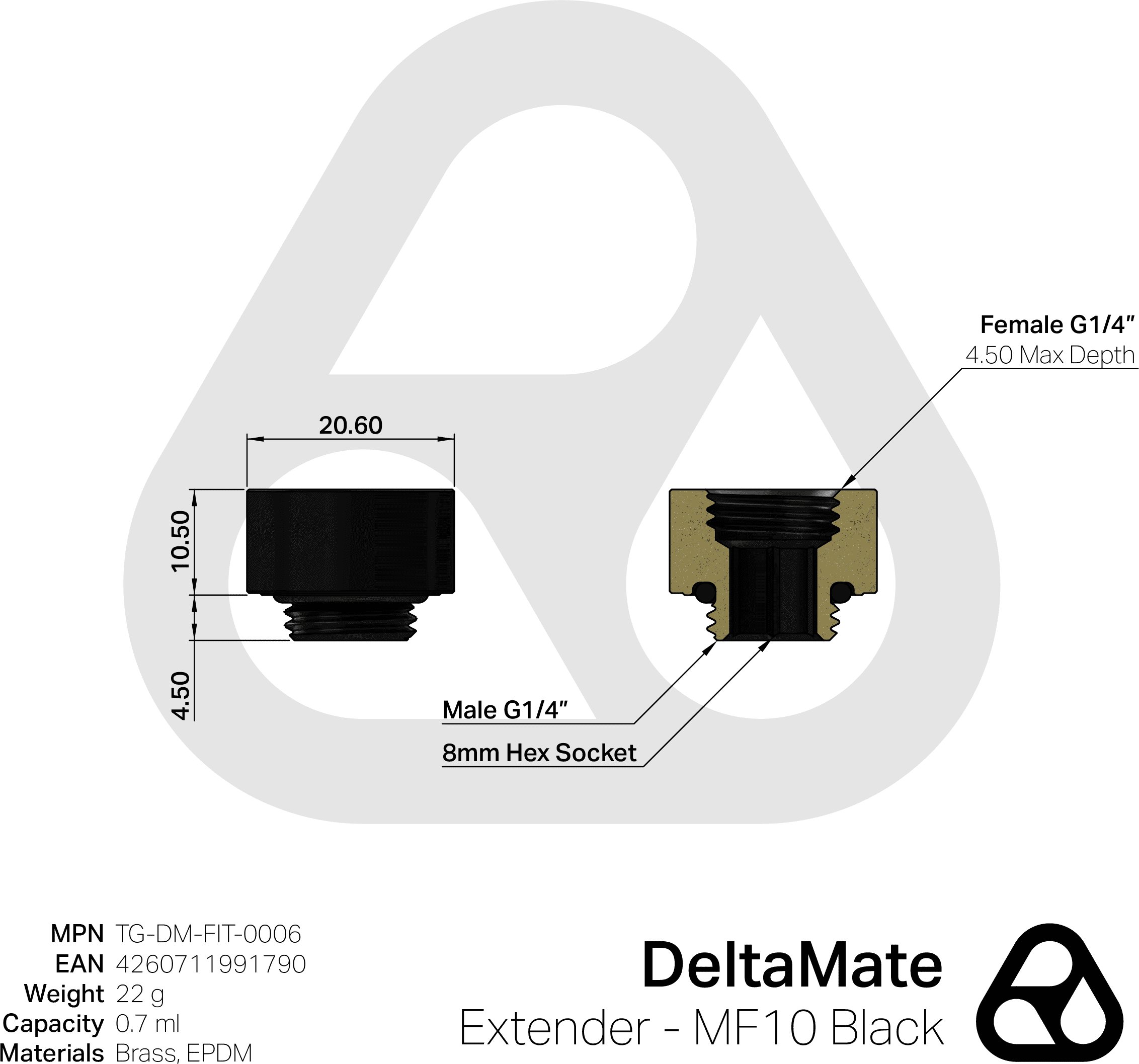 Zgjatues për ujëftohës Thermal Grizzly DeltaMate MF10, 10 mm, i zi