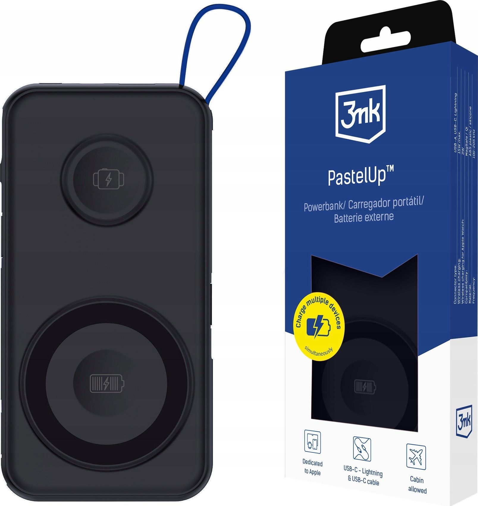 Powerbank 3MK Powerbank PastelUp 10000mAh, MagSafe, безжично полнење, црн