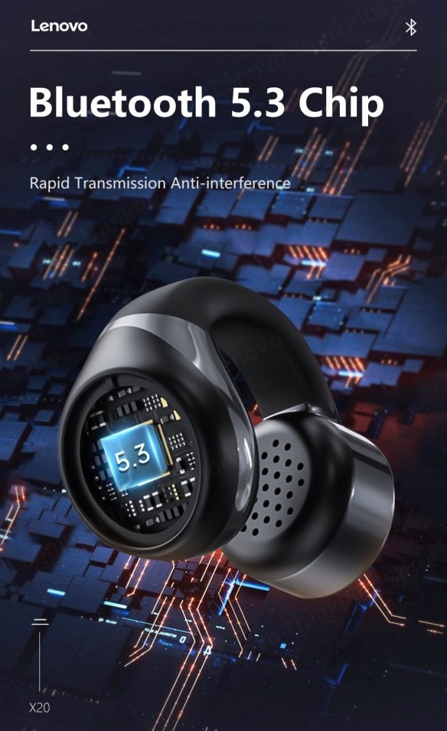 Dëgjuese Lenovo X20 Ear Clip TWS, 6 orë, 10m, me mikrofon, të zeza
