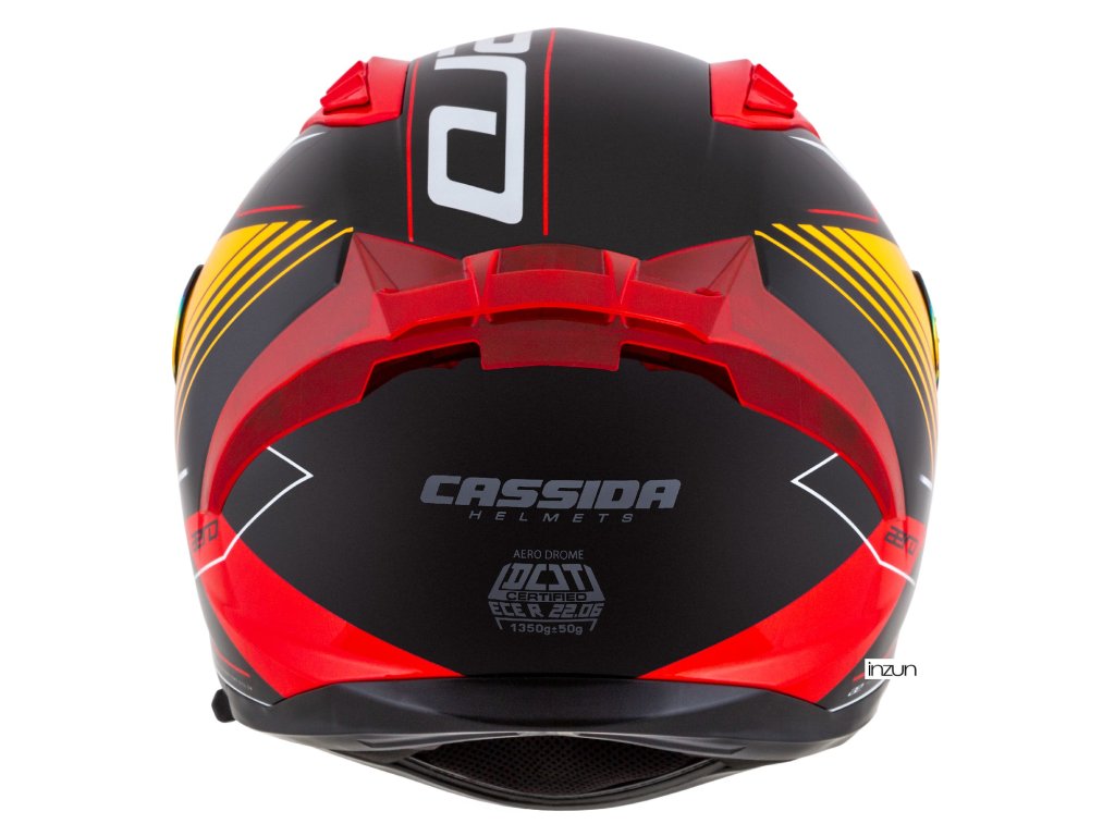 Helmetë moto CASSIDA Aero Drome 2026, integrale, polikarbonat, e zezë metalike portokalli e kuqe e bardhë